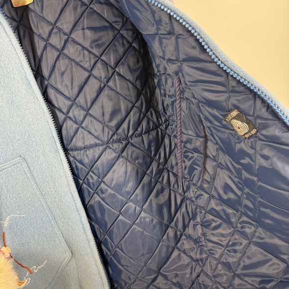 Vintage Points North Embroidered Inuit Scene Blue Wool Parka with Fur Trim Coat - Picture 10 of 15